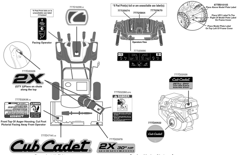 Label Map Diagram and Parts List for 2X30-INCHHP (31AH5DVU710)(2018) Cub Cadet Snow Blower